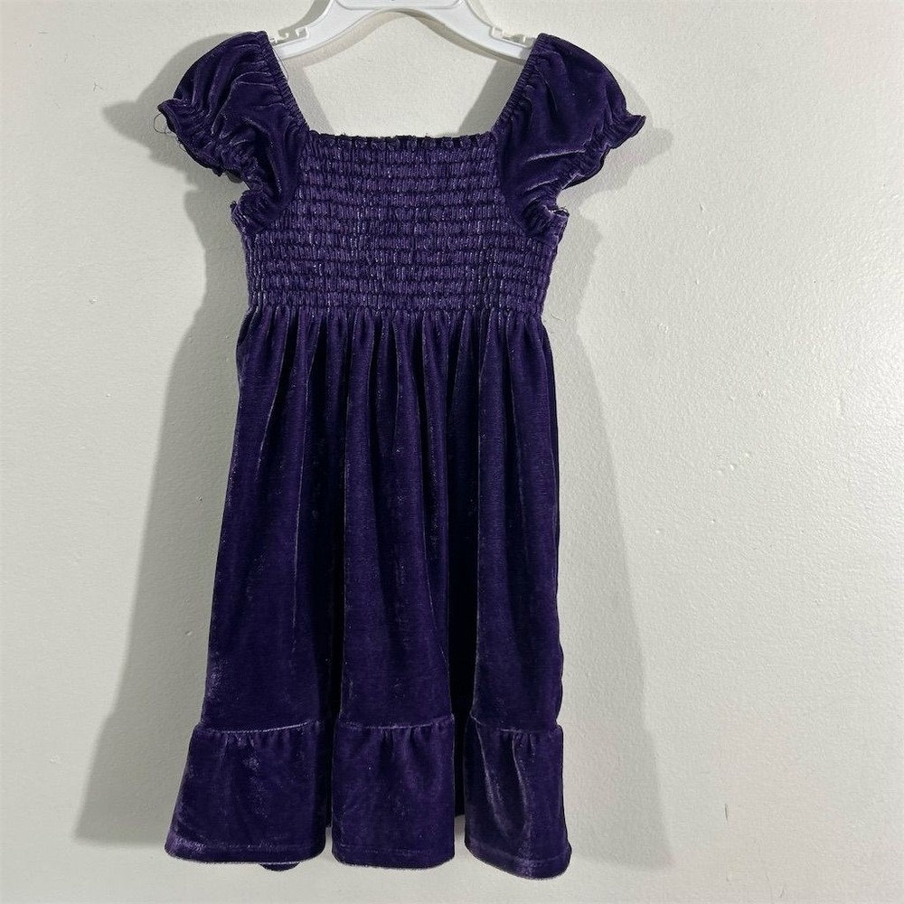 Hart Street Girls Purple Velvet Party Dress Size 4T Short Puff Sleeve
